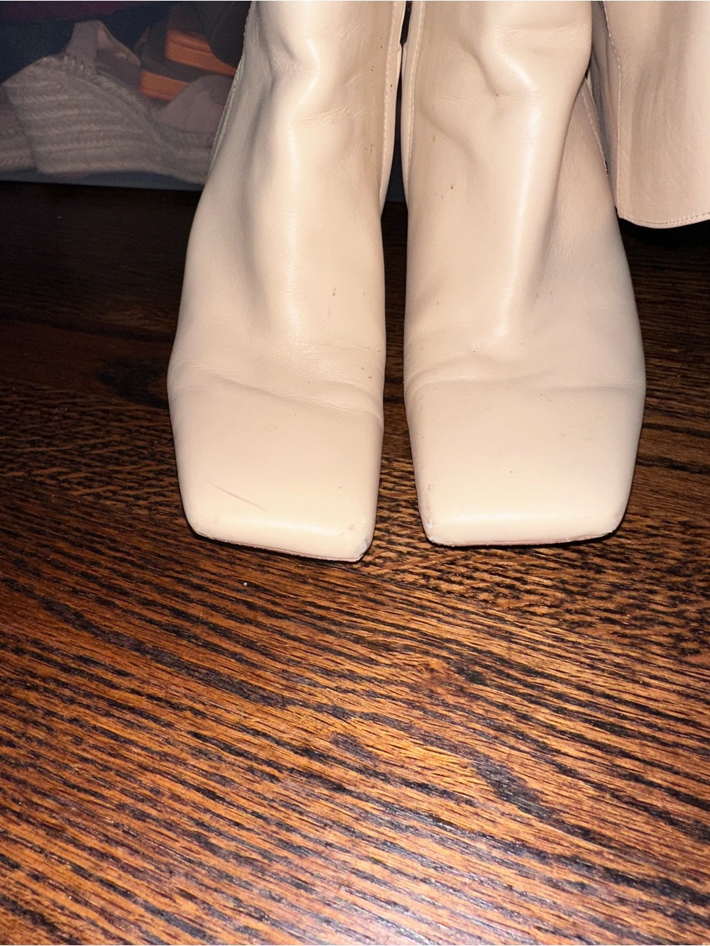 Sam Edelman Square-Toe Knee Boots in Light Cream
